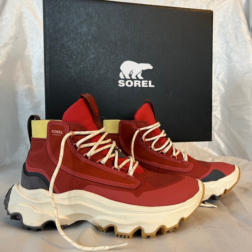 Red Sorel hiking sneakers
